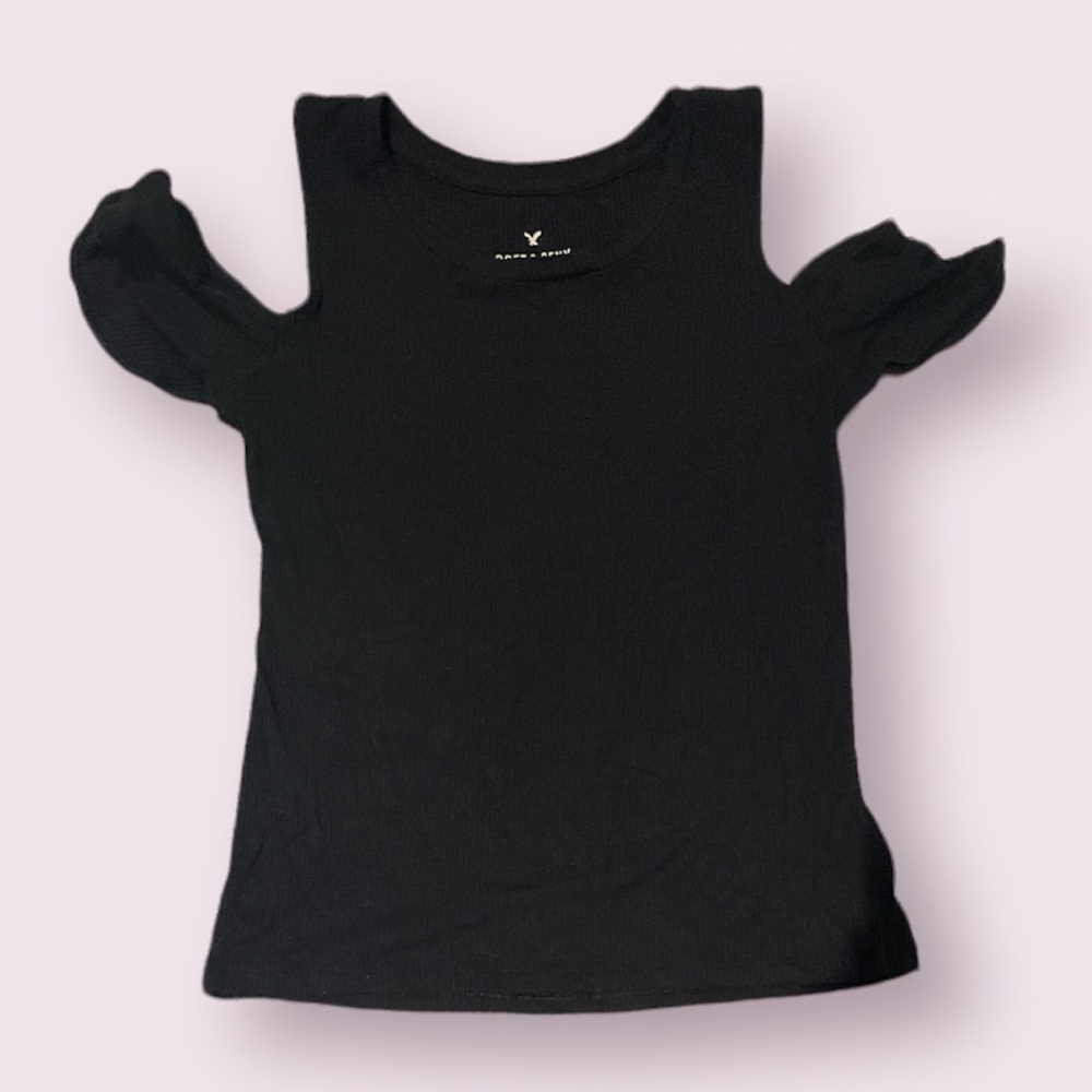 american eagle black open shoulder top